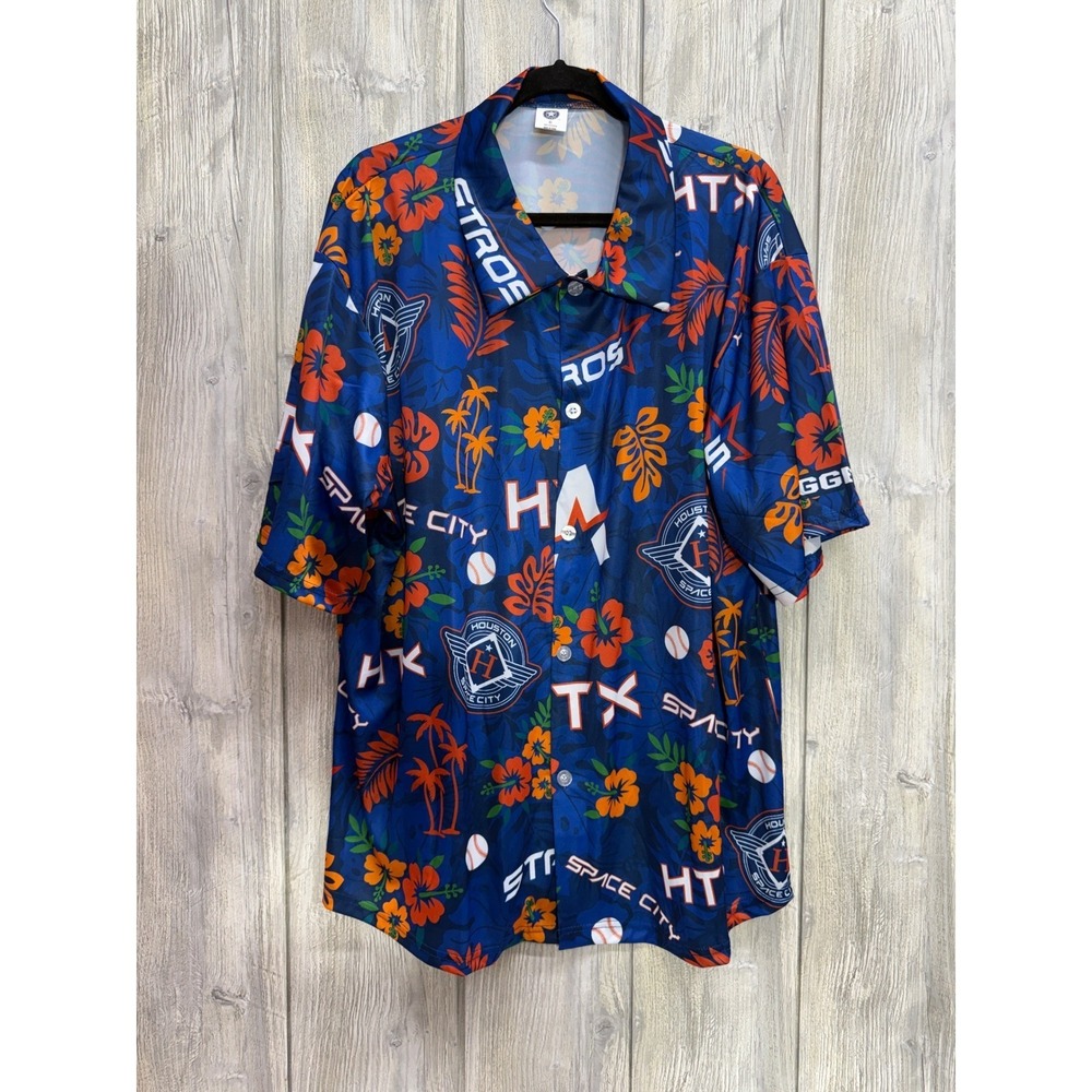 Houston Astros Space City Mens XL Blue Floral Tropical HTX Baseball Button Shirt